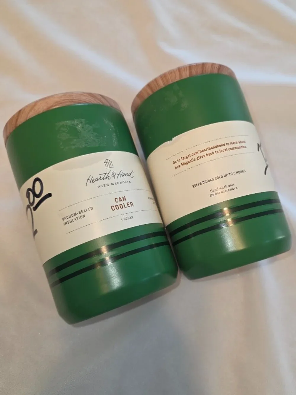 Hearth and Hand with Magnolia Beverage Can Cooler Set of 2 Green Unlidded NWT